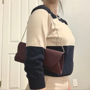 EGGPLANT LEATHER BAGUETTE BAG WITH CHAIN STRAP